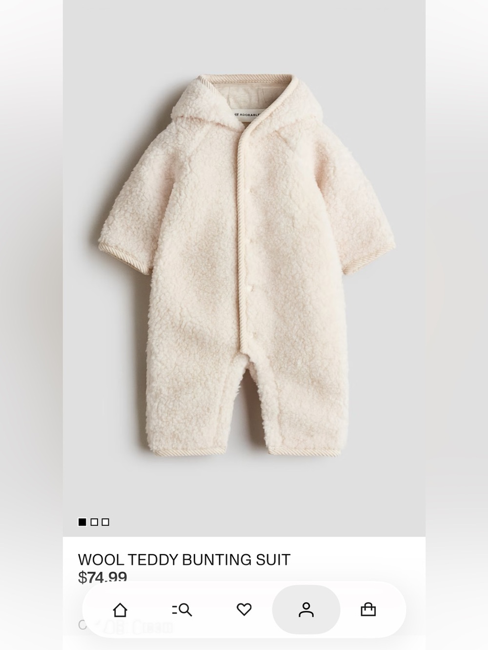 H&M Adorables Wool Teddy Bunting Suit - Cream Hooded One-Piece